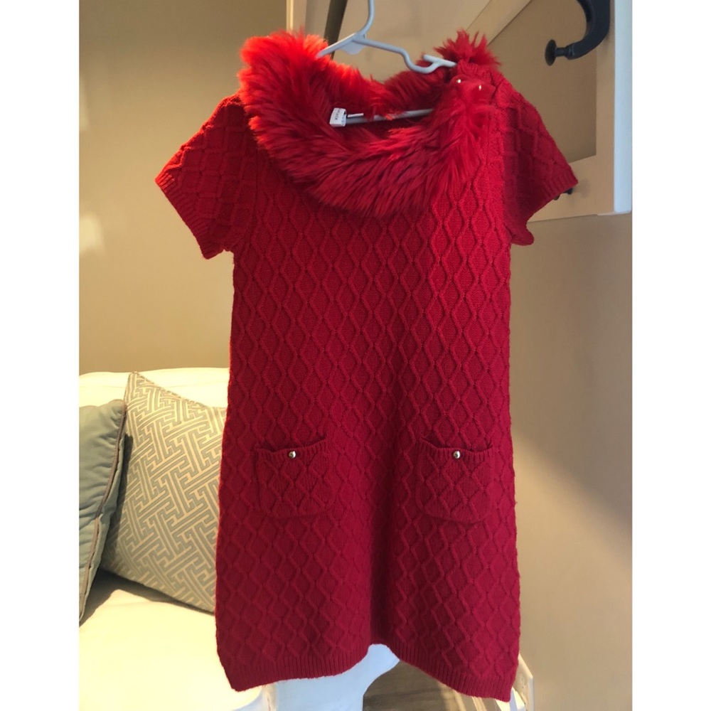 Girl’s Ruby Faux Fur collar sweater dress